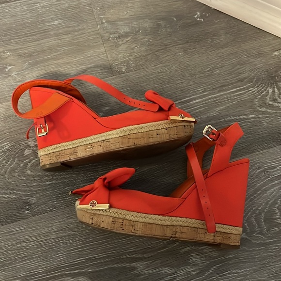 COPY - Tory Burch with a Bow - Espadrille Wedge Ankle strap size 8 orange wedges - Picture 4 of 5